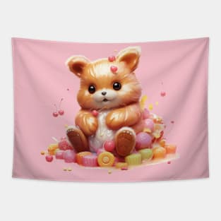 A cute teddy bear on a Pile of Candy Tapestry