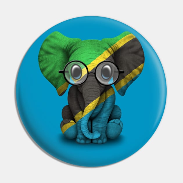 Baby Elephant with Glasses and Tanzanian Flag Pin by jeffbartels