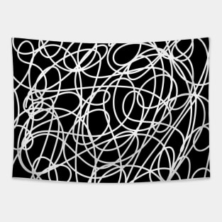 Black and White Chalkboard Swirly Doodle Design, made by EndlessEmporium Tapestry