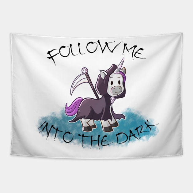 Follow Me into Dark Grim Reaper Unicorn Tapestry by Wanderer Bat