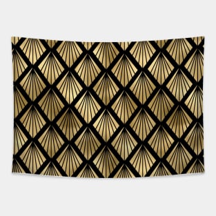 Palm Fans in Black and Gold Vintage Faux Foil Art Deco Vintage Foil Pattern Tapestry