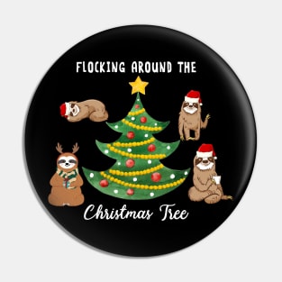 Sloth Flocking Around Christmas Tree Pin