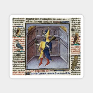 JESTER HOLDING OWL MEDIEVAL MINIATURE MANUSCRIPT Magnet