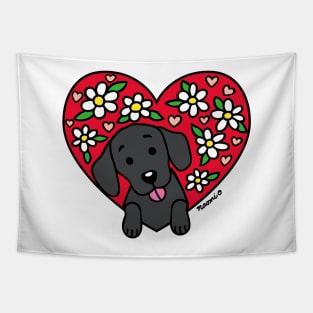 Black Labrador and Floral Heart Tapestry