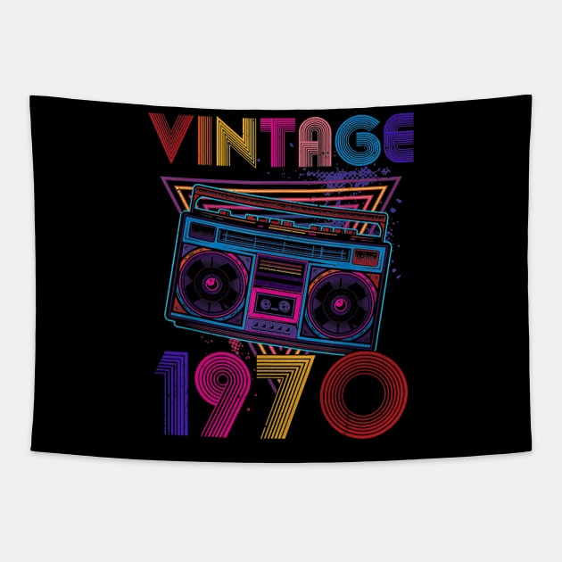 Vintage 1970 Cassette Reader Boombox 50th Birthday Tapestry by cruztdk5