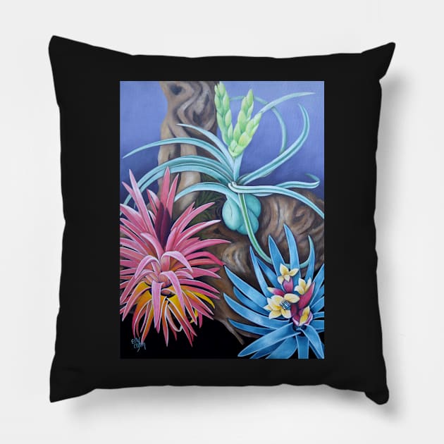 Blue Banded Bee Bromeliads Pillow by artbyelly