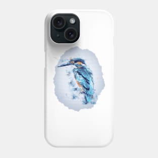 "Watercolor Kingsfisher T-Shirt Design in Turquoise with Light Blue Diamond Inlay" Phone Case