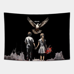 Against Hate: Call for a Peaceful Resolution on a dark (knocked out) background Tapestry