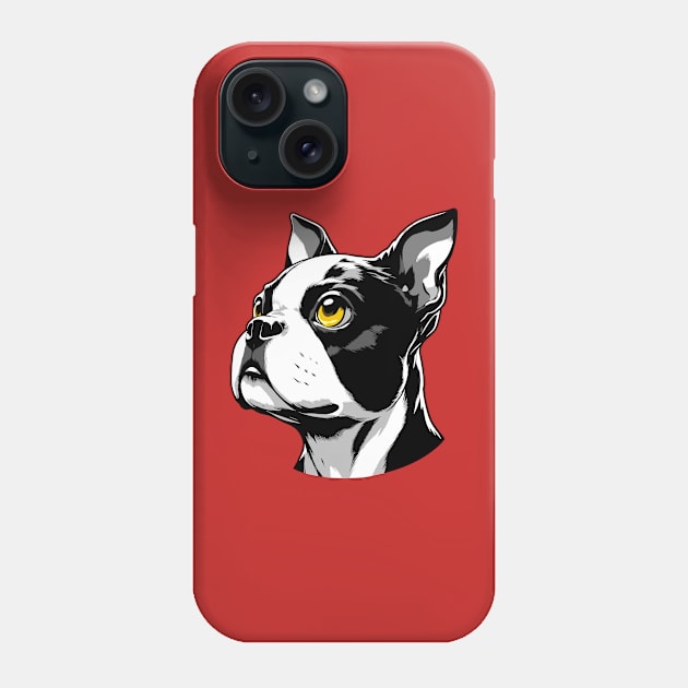 Stunning and Cool Boston Terrier Monochrome and Gold Portrait for Father's Day Phone Case by ArtRUs