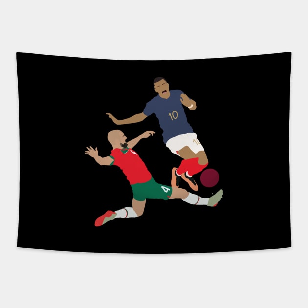 Sofyan Amrabat Tackle of the World Cup, Morocco vs France Tapestry by Jackshun