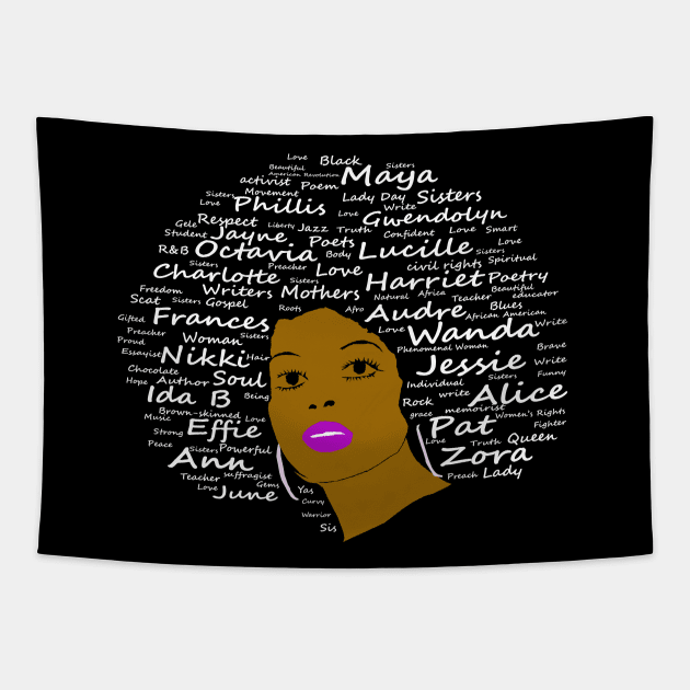 Black History Month Powerful Writers Natural Hair Afro Art Tapestry by PoetandChef