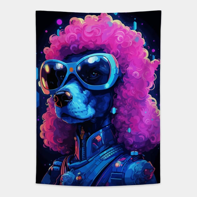 Cyberpunk Poodle Dog Pink Hair Futuristic Tapestry by Art-Jiyuu