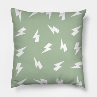 Sage Green and White Lightning, Thunder, Bolts Pattern Pillow