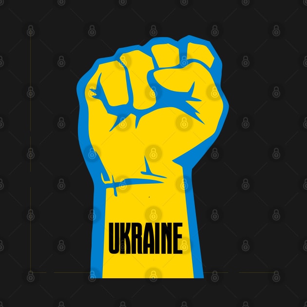 Peace for Ukraine! I Stand With Ukraine. Powerful Freedom, Fist in Ukraine's National Colors of Blue and Gold (Yellow) on a Dark Background by Puff Sumo