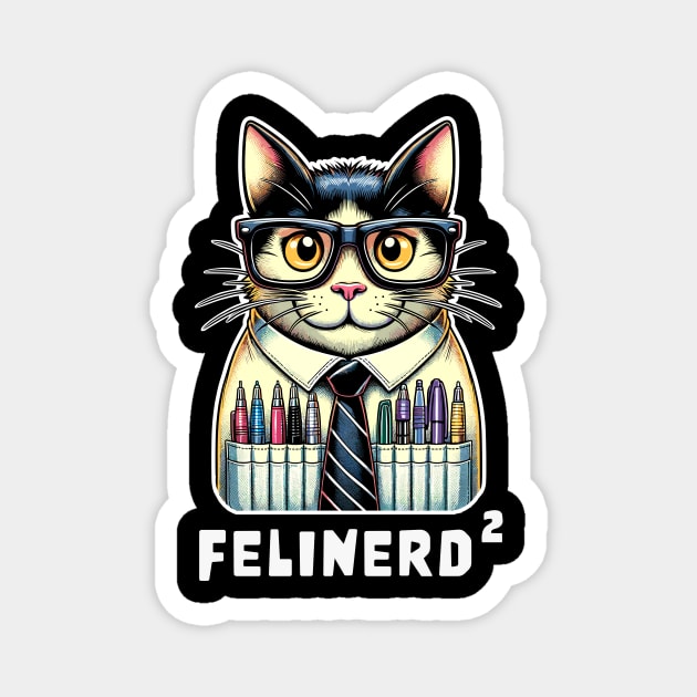 Felinerd Squared, Hipster Cat T-Shirt, Feline Nerd with Glasses Graphic Tee, Funny Cat Lover Gift, a square cat squared Magnet by Cat In Orbit ®