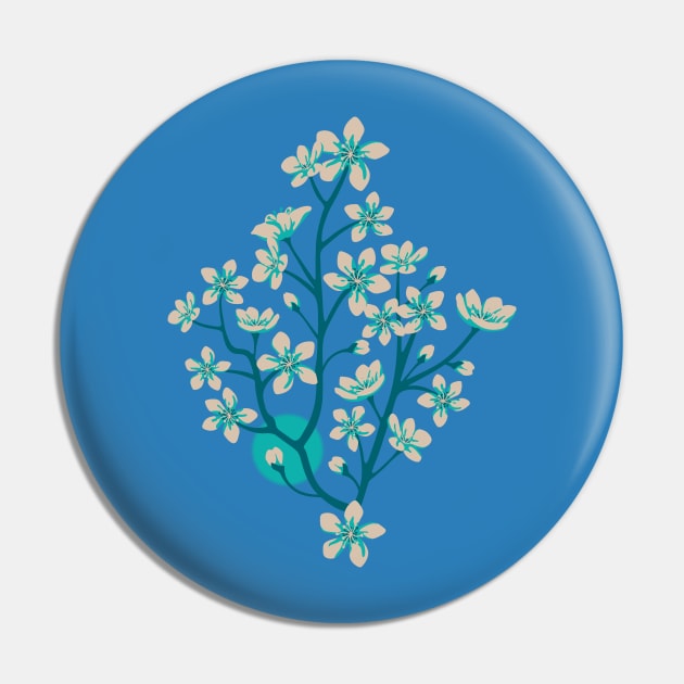 CHERRY BLOSSOMS Japanese Spring Floral Botanical with Sakura Flowers and Sun in Rainbow Palette Royal Blue Turquoise Teal - UnBlink Studio by Jackie Tahara Pin by UnBlink Studio by Jackie Tahara