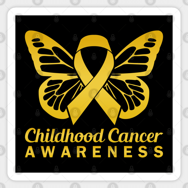 CHILDHOOD CANCER RIBBON BUTTERFLY GOLD YELLOW - Childhood Cancer Ribbon  Butterfly Gold - Sticker