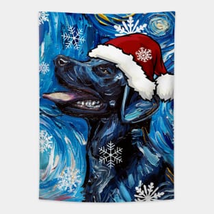 Black Labrador Santa Tapestry