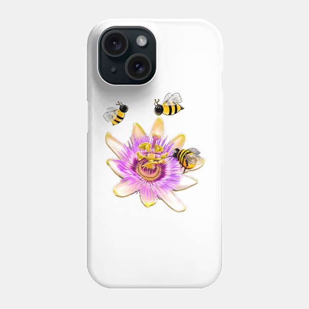 Bee themed gifts for women men and kids spring Blue crown Passion plant pattern flower bumble bee - save the bees T-Shirt Phone Case by Artonmytee