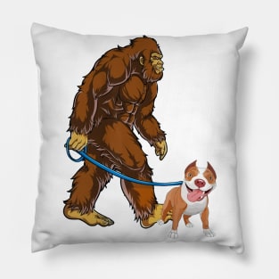 Funny Bigfoot Sasquatch Walking Pitbull Pillow