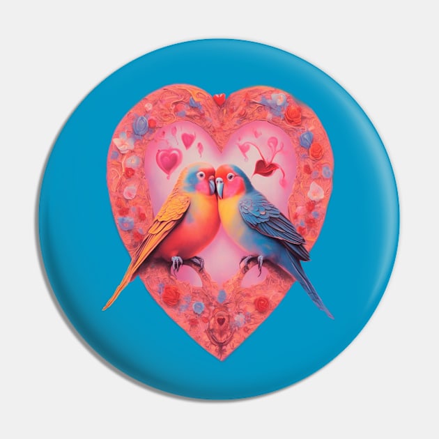 Valentines love birds in a heart Pin by sailorsam1805