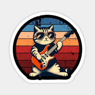 Electric Guitar Cat Rock Music Retro Funny Cat Magnet