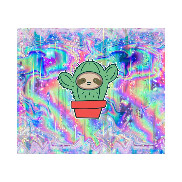 Sloth Face Cactus Rainbow Holographic by saradaboru