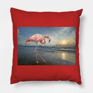 Flamingo on the Beach Pillow