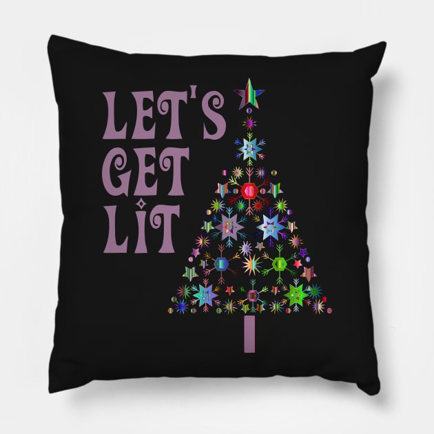 Funny Christmas Tree Let's Get Lit Pillow by finedesigns