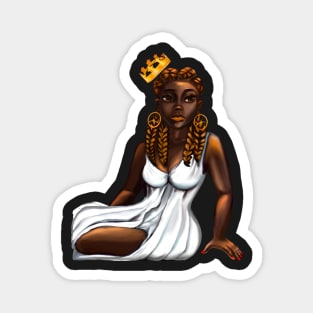 Queen Black is beautiful black woman art with crown, white dress and braids, brown eyes and dark brown skin ! Magnet