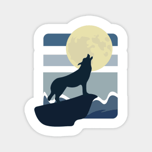 black Wolf In The Moon Magnet