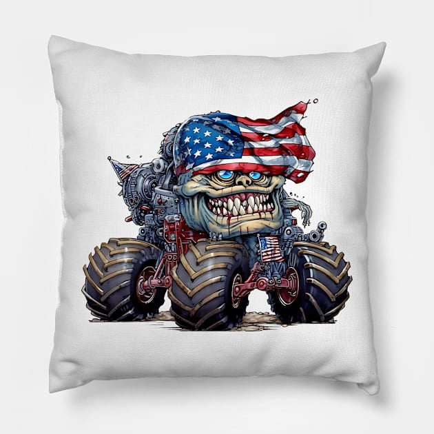 4th of July Monster Truck #7 Pillow by Chromatic Fusion Studio