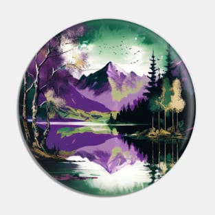 Purple and Green Duotone Mountain Lake Pin