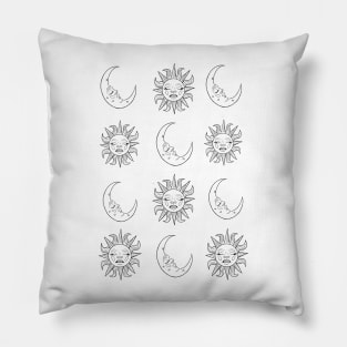 Black and white sun and moon print Pillow