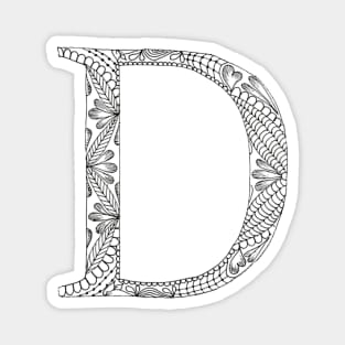 Henna Alphabet D / Henna Letter D - Black Henna Line Art Magnet