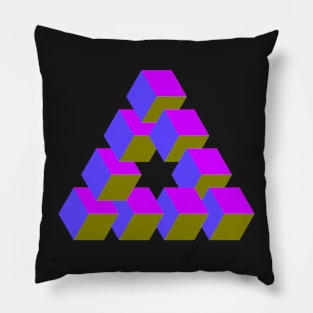 Cubes Optical Illusion in Blue, Purple and Gold Pillow