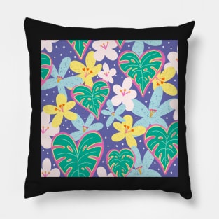 Monstera hearts and tropical florals on very peri Pillow