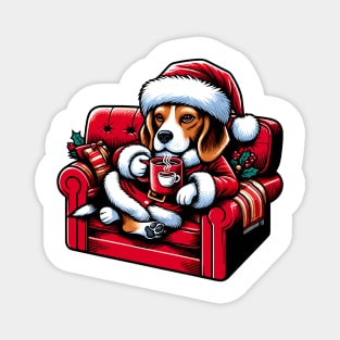 Beagle Dog Drinking Coffee Christmas Magnet