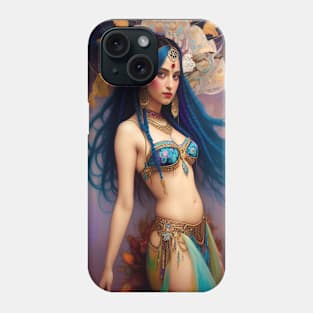 Dancing Art a Exotic Floral Blue Haired Belly Dancer Phone Case