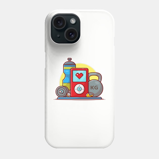 Digital Audio Music Player with Dumbbell and Water Bottle Cartoon Vector Icon Illustration Phone Case by Catalyst Labs