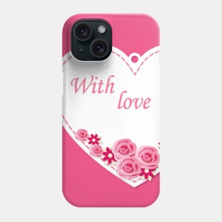 white heart with love and flowers Phone Case