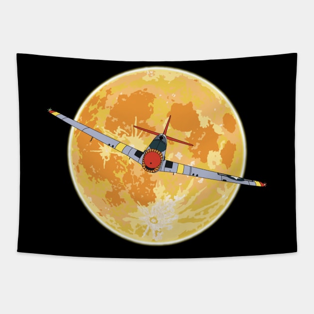 P-51 Mustang Full Moon Tapestry by Kassi Skye