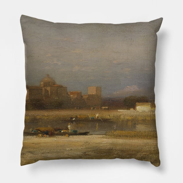 On the Viga, Outskirts of the City of Mexico by Samuel Colman Pillow by Classic Art Stall