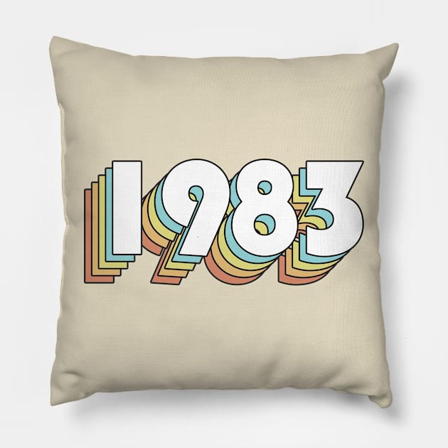 1983 - Retro Rainbow Typography Faded Style Pillow by Paxnotods
