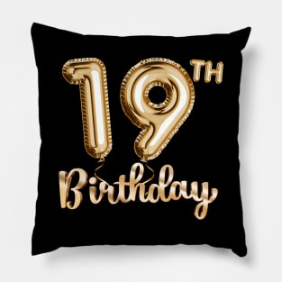 19th Birthday Gifts - Party Balloons Gold Pillow