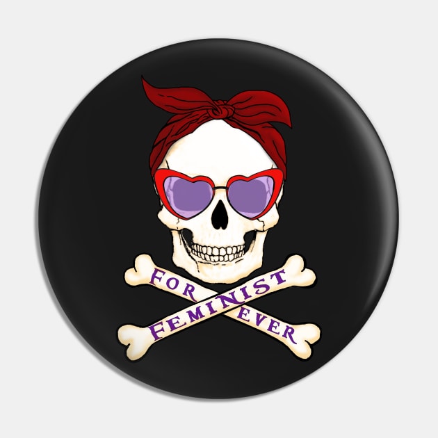 Feminist skull with handkerchief and glasses Pin by Jevaz