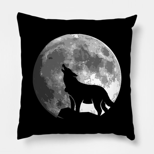 Wolf Silhouette on the moon gift for women and men Pillow by star trek fanart and more