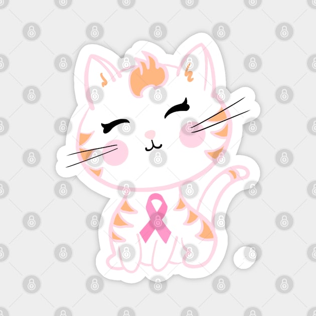 Cute Pink Ribbon Tiger Kitty Magnet by tandre