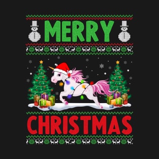 Funny Unicorn Animal Lover Xmas Lighting Unicorn Christmas T-Shirt