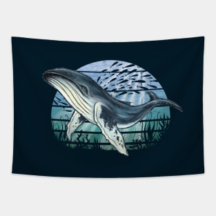 Retro Underwater Sealife Humpback Whale Tapestry